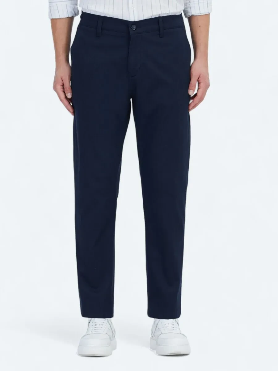 Lacivert Düz Dokuma Jogging Fit Casual Pamuk Karışımlı Pantolon - 2