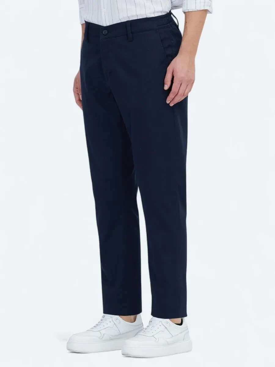 Lacivert Düz Dokuma Jogging Fit Casual Pamuk Karışımlı Pantolon - 3