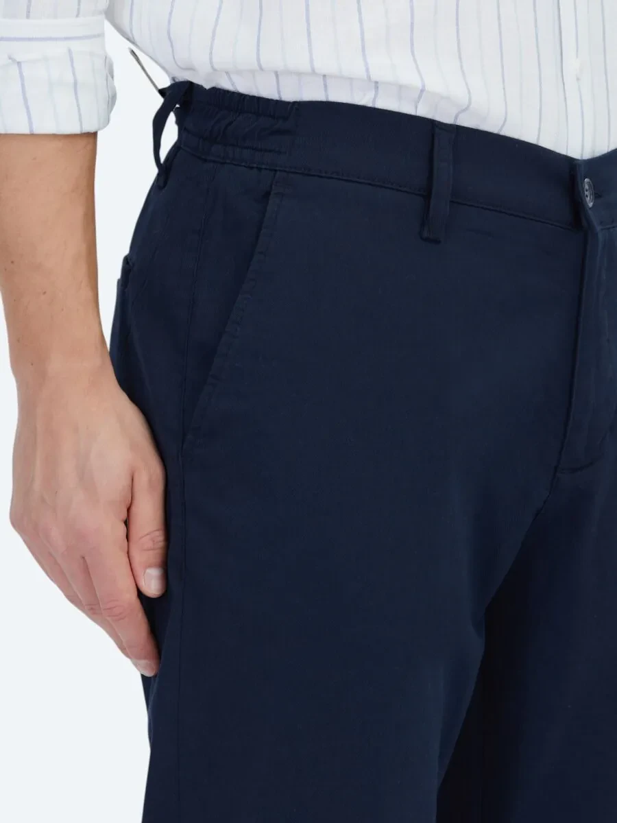 Lacivert Düz Dokuma Jogging Fit Casual Pamuk Karışımlı Pantolon - 4