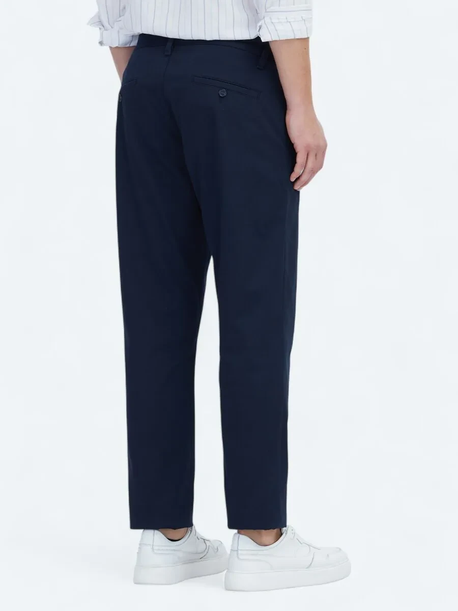 Lacivert Düz Dokuma Jogging Fit Casual Pamuk Karışımlı Pantolon - 5