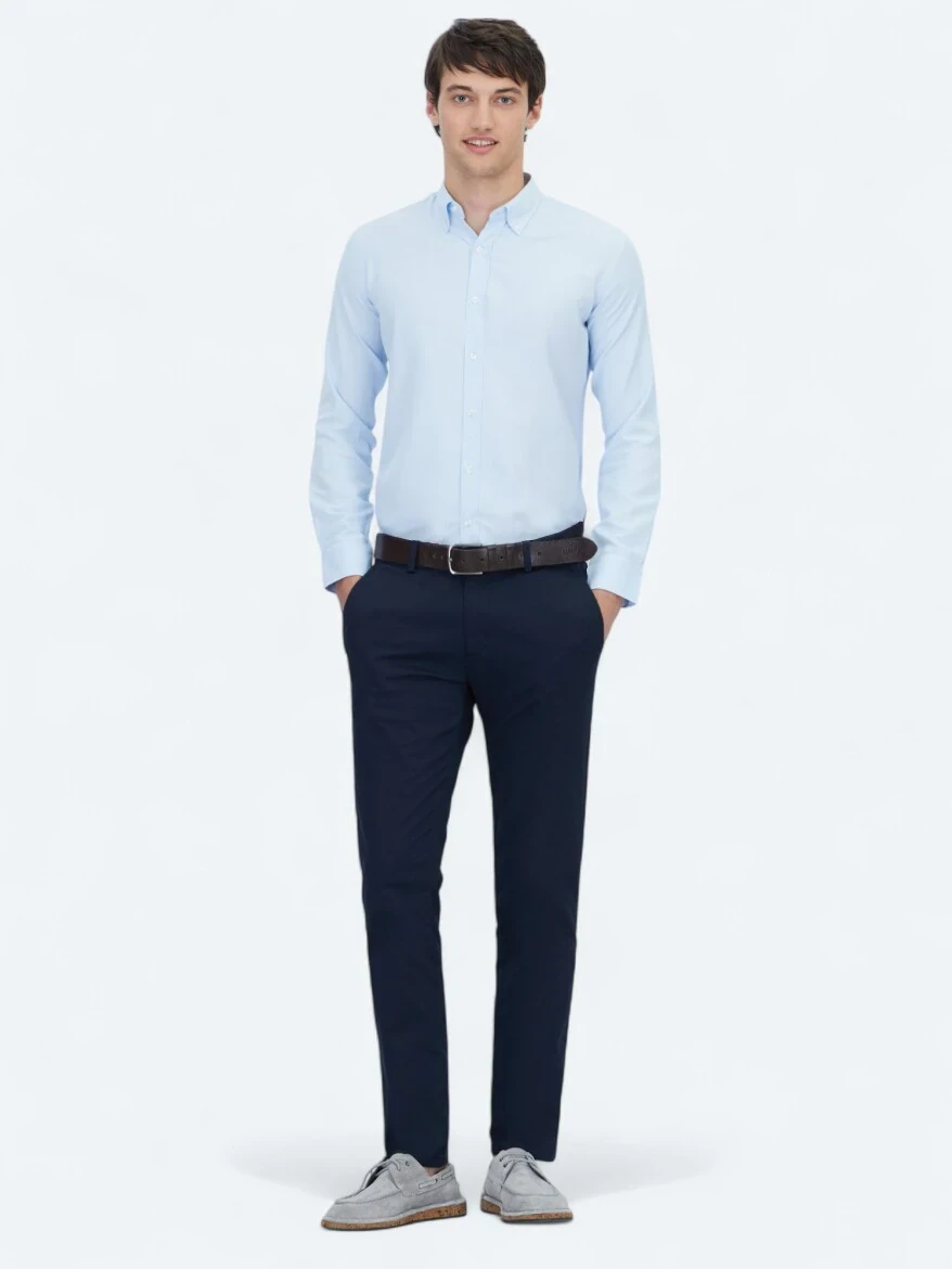 Lacivert Düz Dokuma Regular Fit Casual Pamuk Karışımlı Pantolon 
