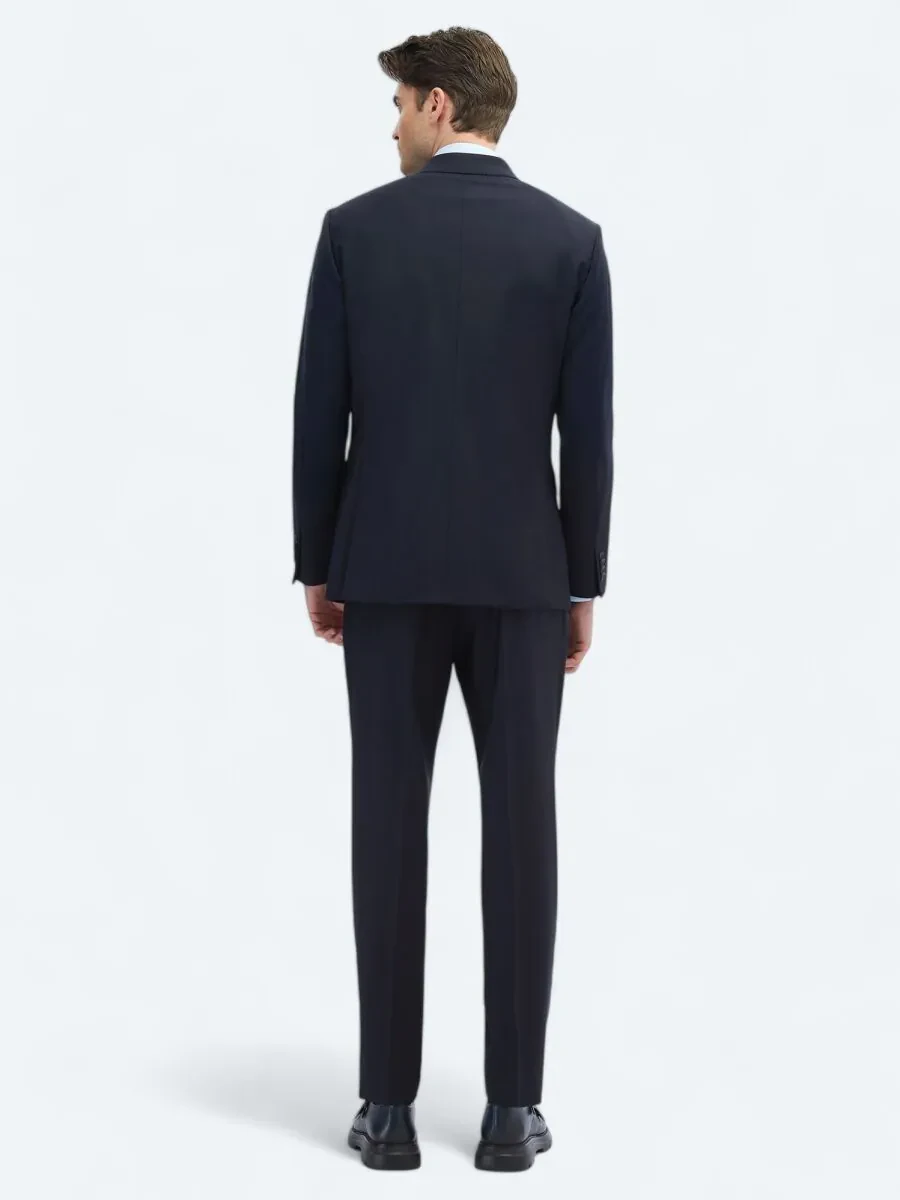 Lacivert Düz Modern Fit Yün Karışımlı Takım Elbise - 7