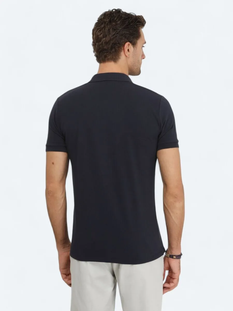 Lacivert Düz Polo Yaka %100 Pamuk T-Shirt - 4