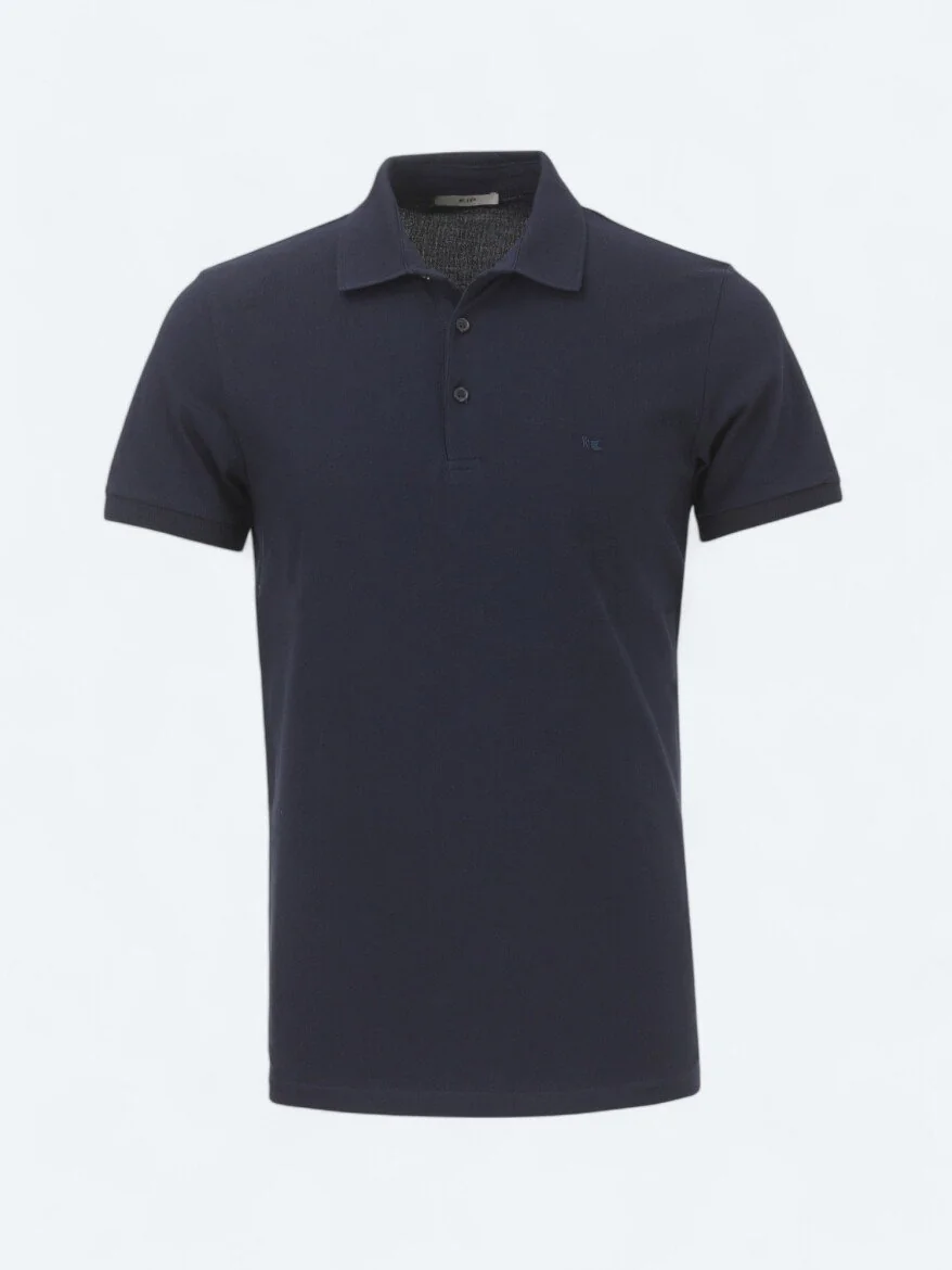 Lacivert Düz Polo Yaka %100 Pamuk T-Shirt - 5