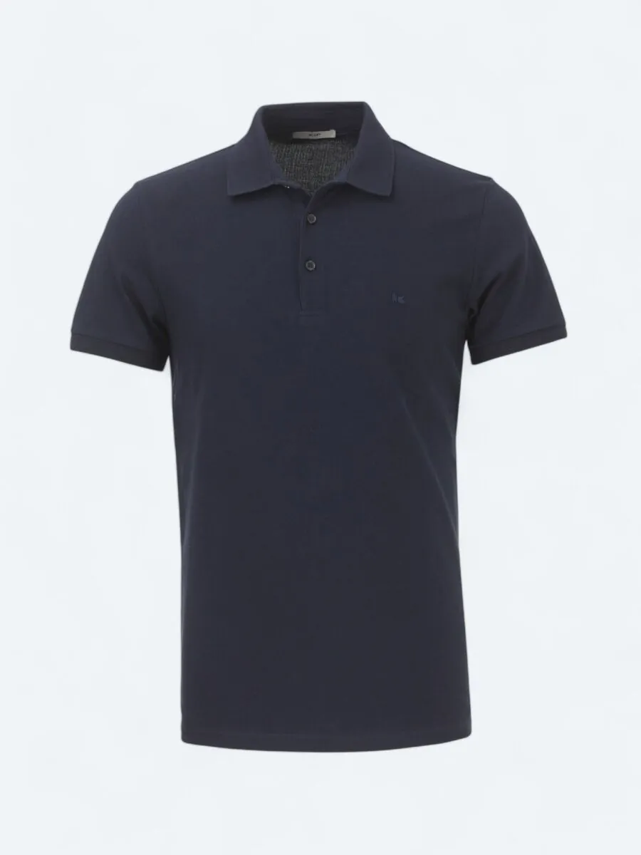 Lacivert Düz Polo Yaka %100 Pamuk T-Shirt - 5