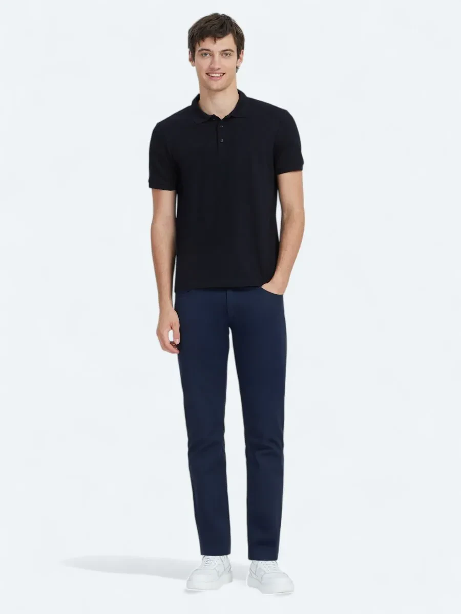 Lacivert Düz Polo Yaka %100 Pamuk T-Shirt - 2