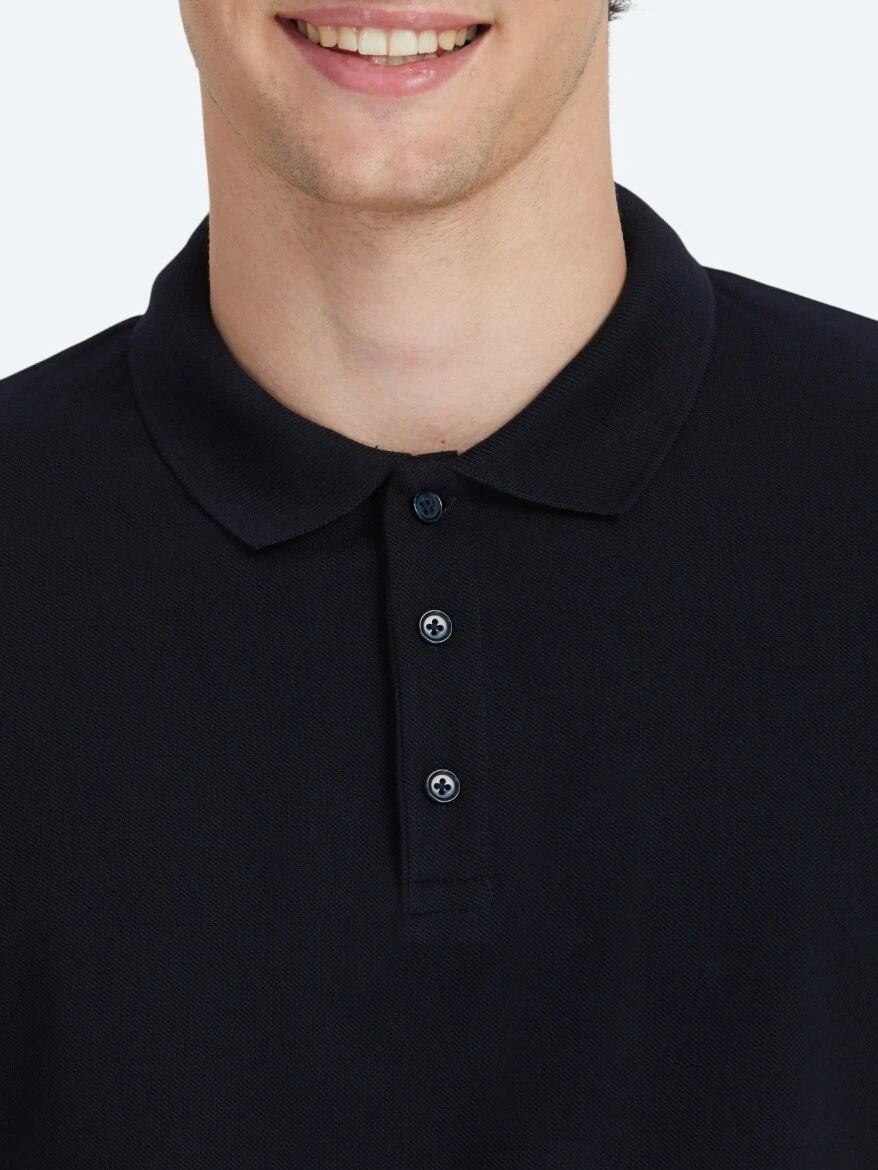Lacivert Düz Polo Yaka %100 Pamuk T-Shirt - 4