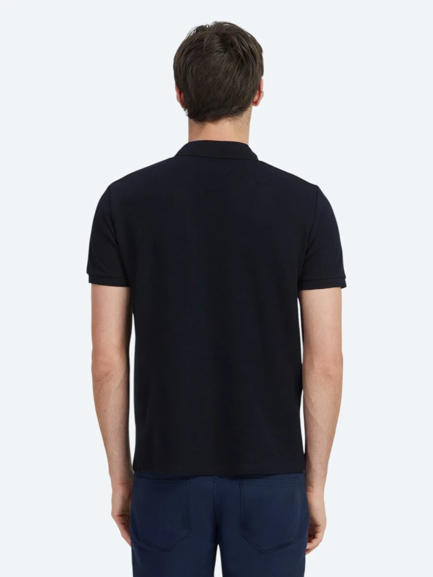 Lacivert Düz Polo Yaka %100 Pamuk T-Shirt - 5