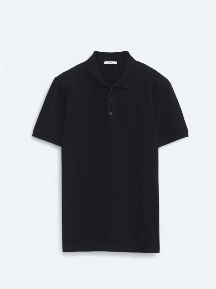 Lacivert Düz Polo Yaka %100 Pamuk T-Shirt - 6