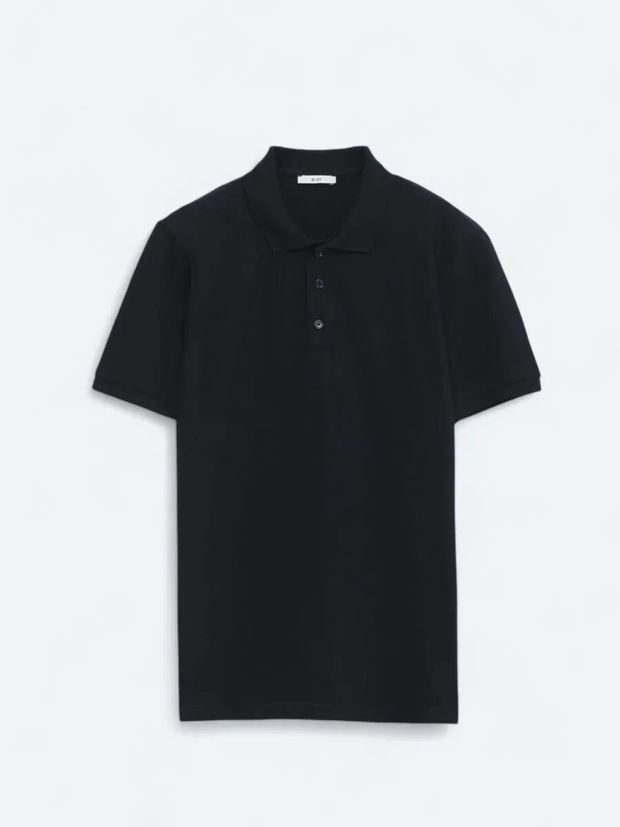 Lacivert Düz Polo Yaka %100 Pamuk T-Shirt - 6