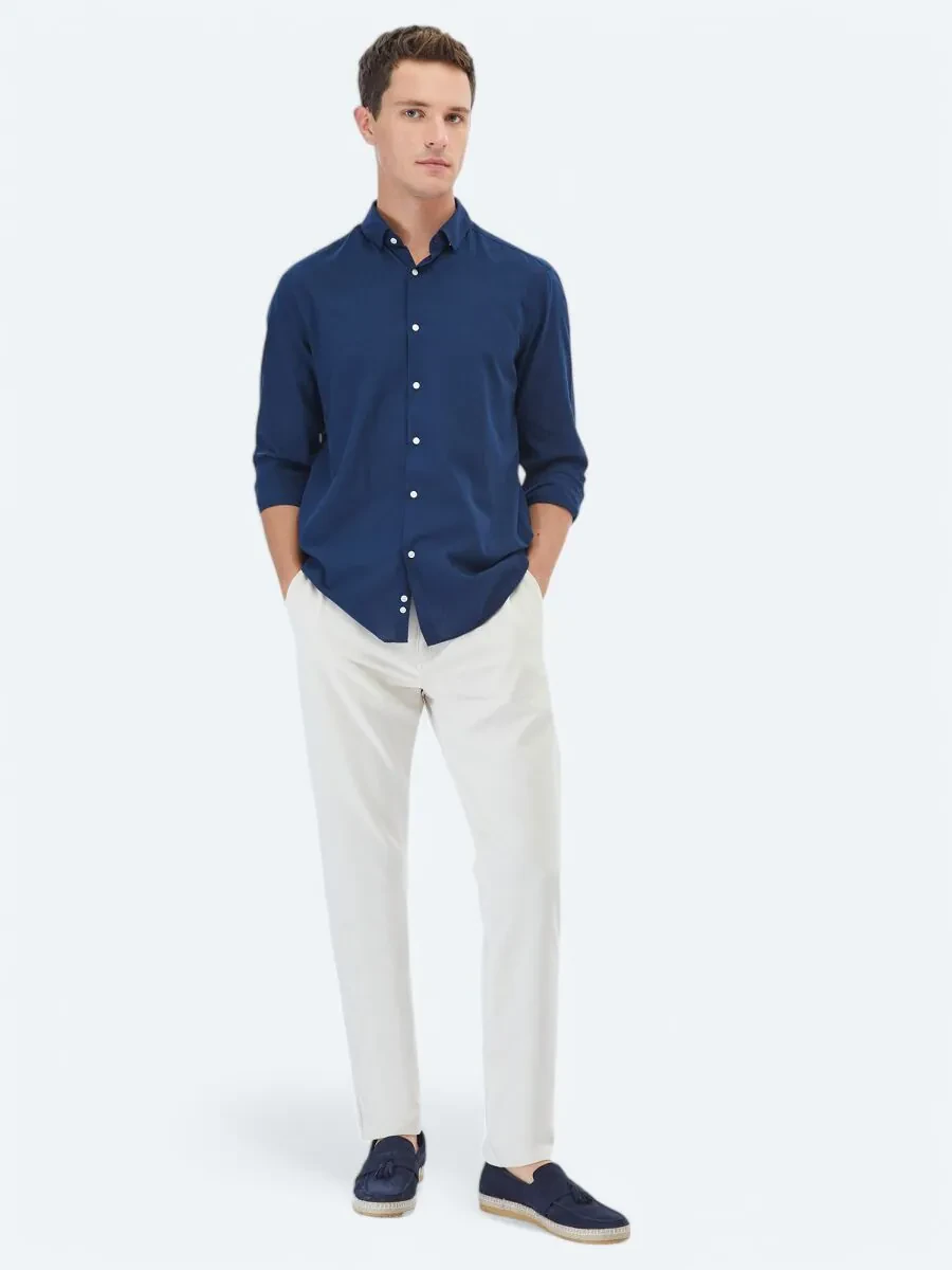 Lacivert Düz Regular Fit Dokuma Casual %100 Pamuk Gömlek - 2