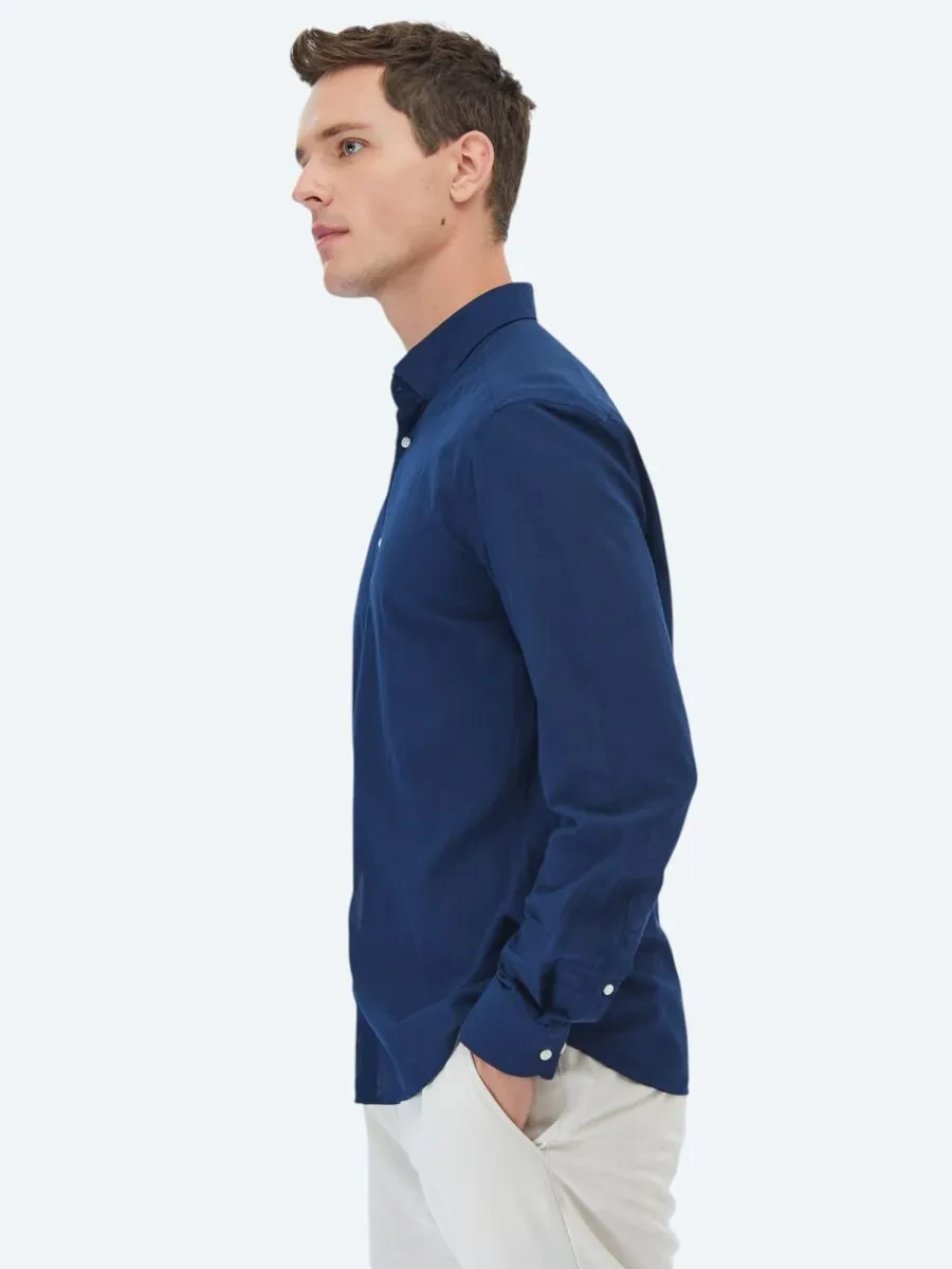 Lacivert Düz Regular Fit Dokuma Casual %100 Pamuk Gömlek - 5