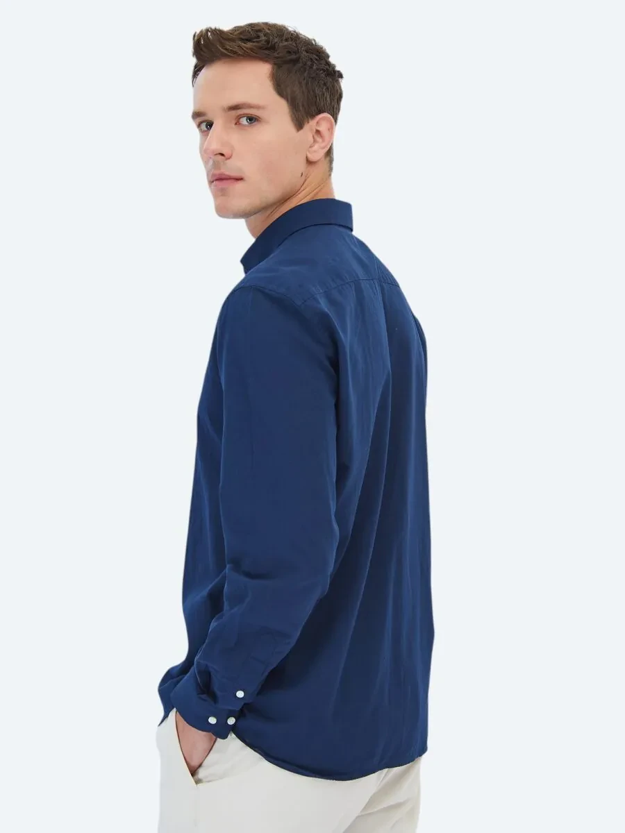 Lacivert Düz Regular Fit Dokuma Casual %100 Pamuk Gömlek - 6