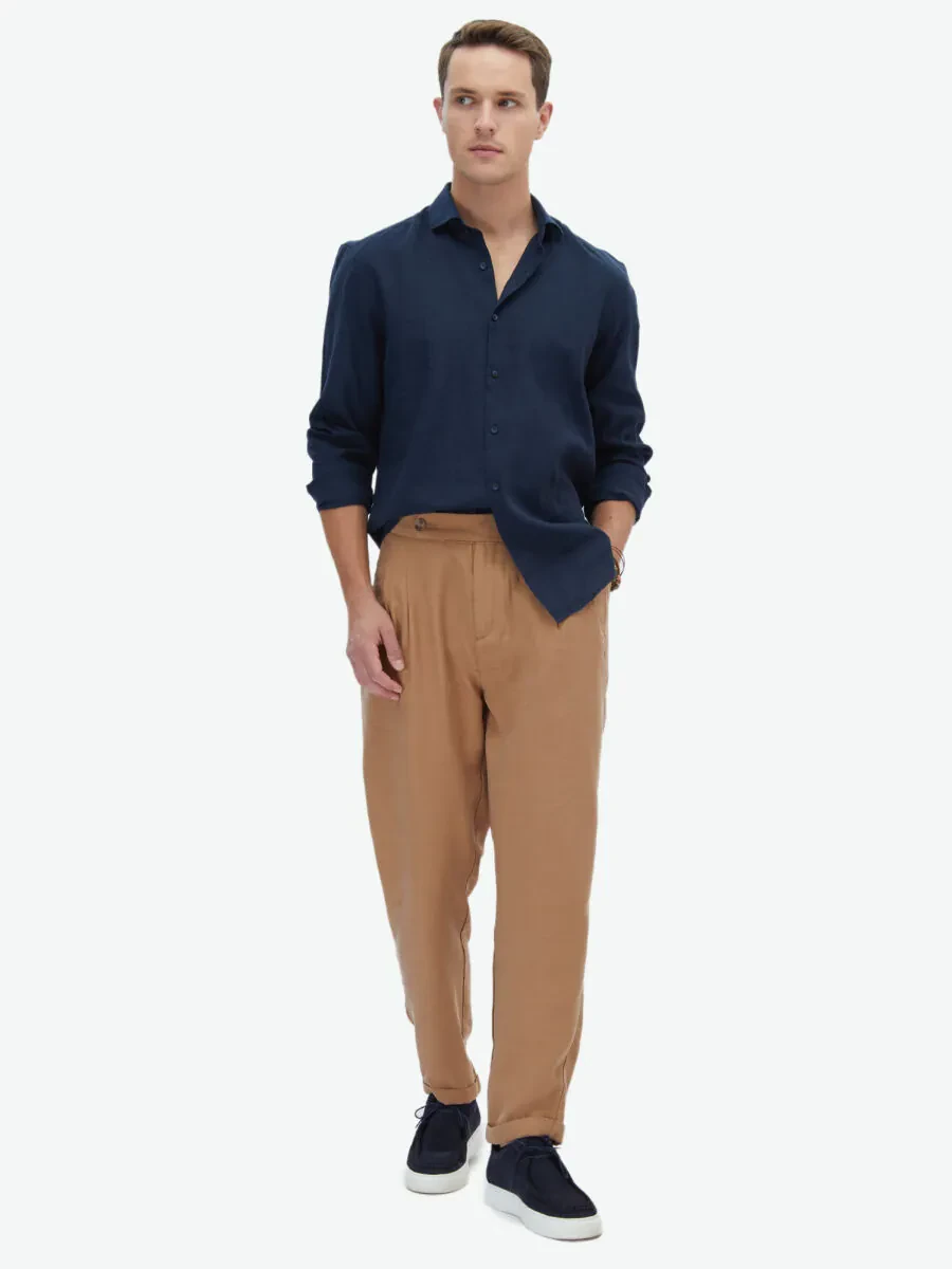 Lacivert Düz Regular Fit Dokuma Casual Pamuk Karışımlı Gömlek - 3