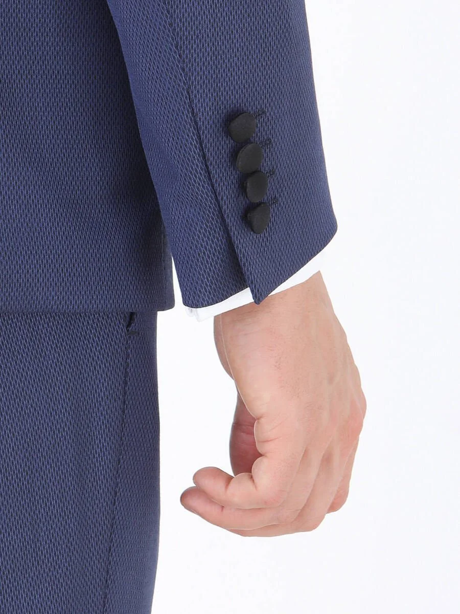 Lacivert Düz Slim Fit Kelebek Yaka Dokuma Smokin Takım Elbise - 5