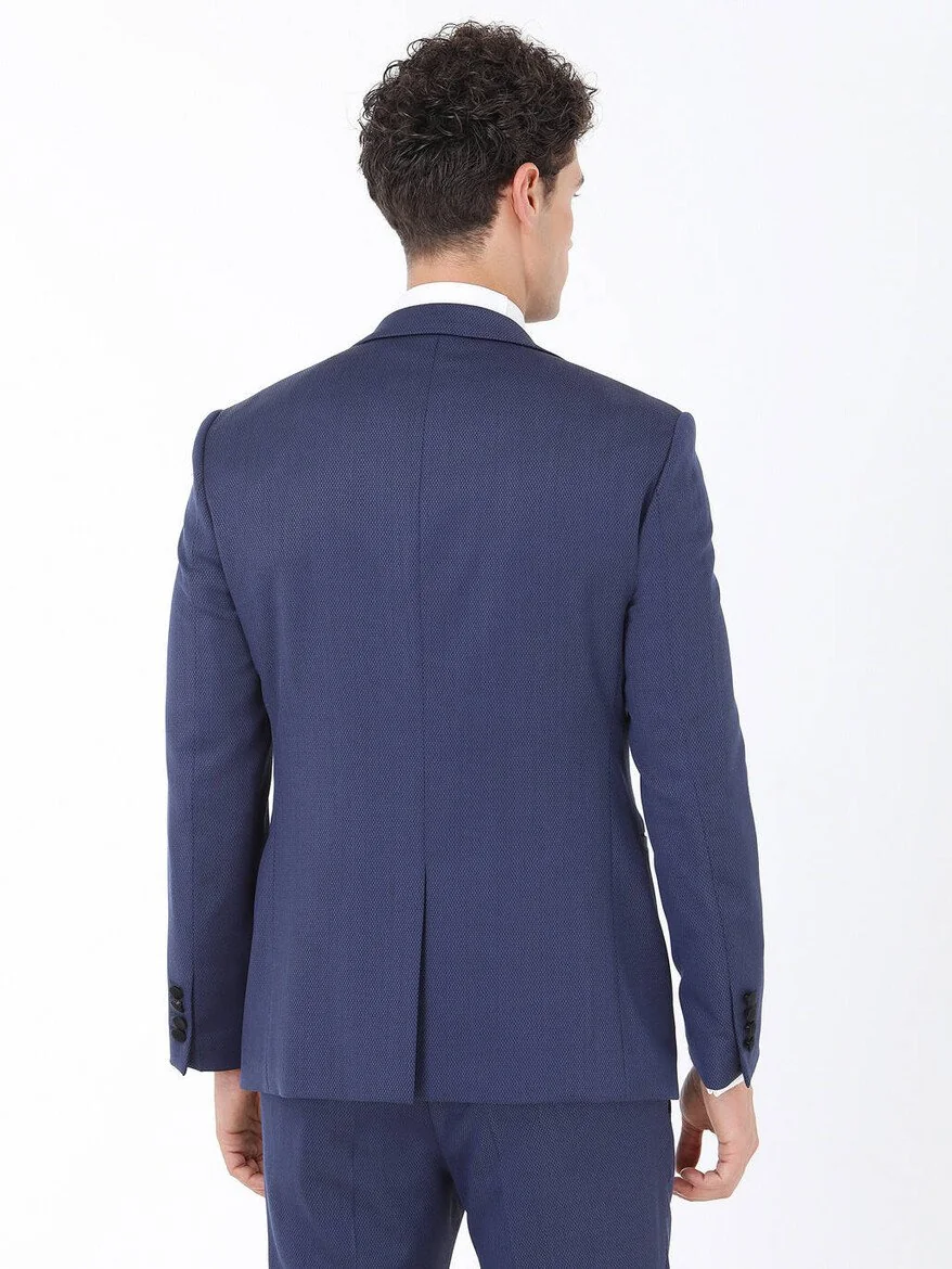 Lacivert Düz Slim Fit Kelebek Yaka Dokuma Smokin Takım Elbise - 6