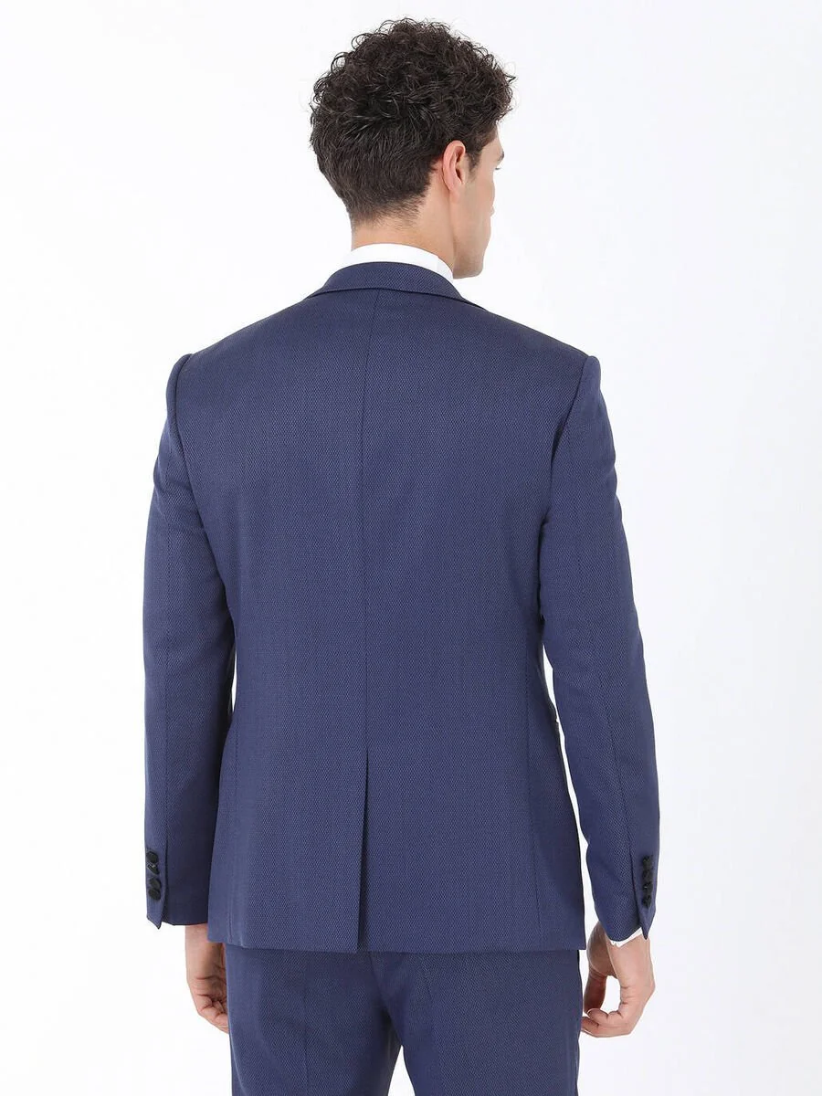 Lacivert Düz Slim Fit Kelebek Yaka Dokuma Smokin Takım Elbise - 6