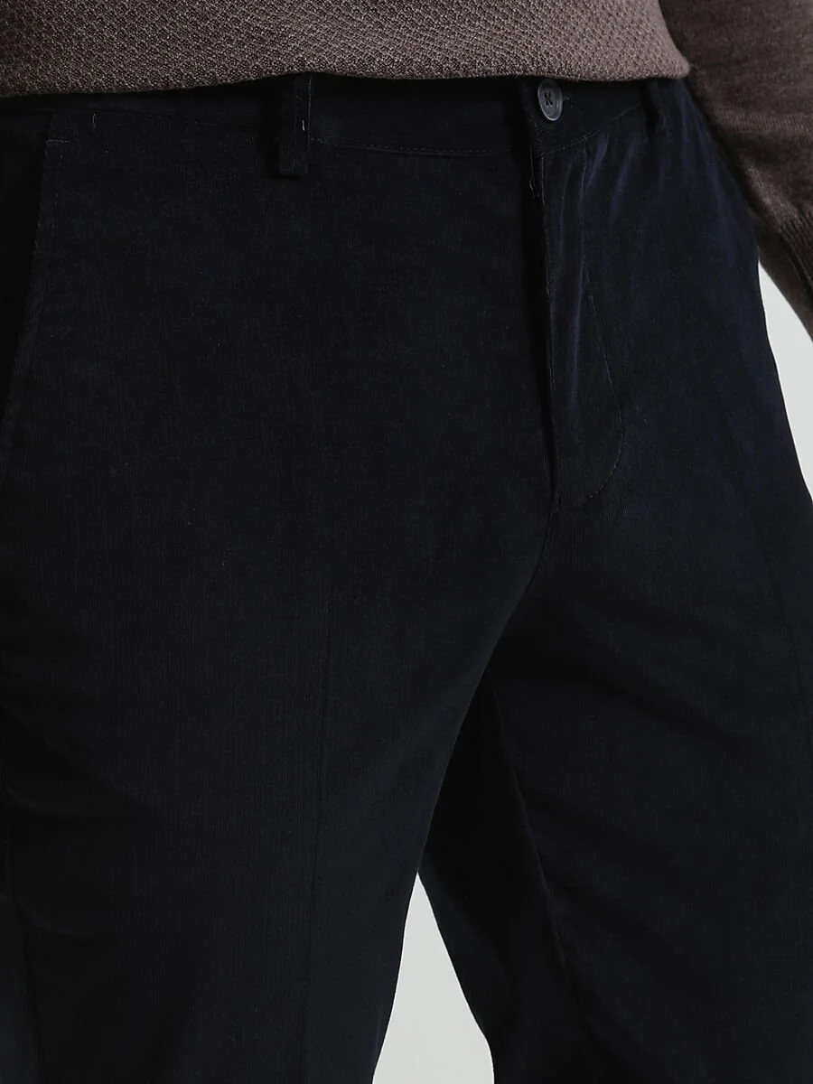 Lacivert Fitilli Dokuma Slim Fit Kadife Casual Pamuk Karışımlı Pantolon - 1