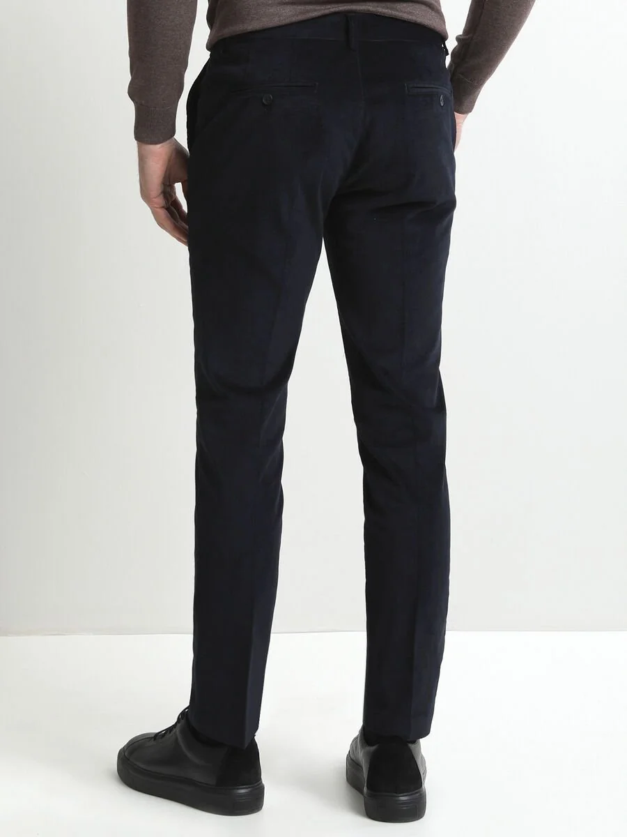 Lacivert Fitilli Dokuma Slim Fit Kadife Casual Pamuk Karışımlı Pantolon - 4