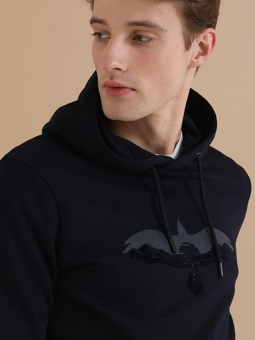 Lacivert Kapüşonlu Baskılı Sweatshırt - 1