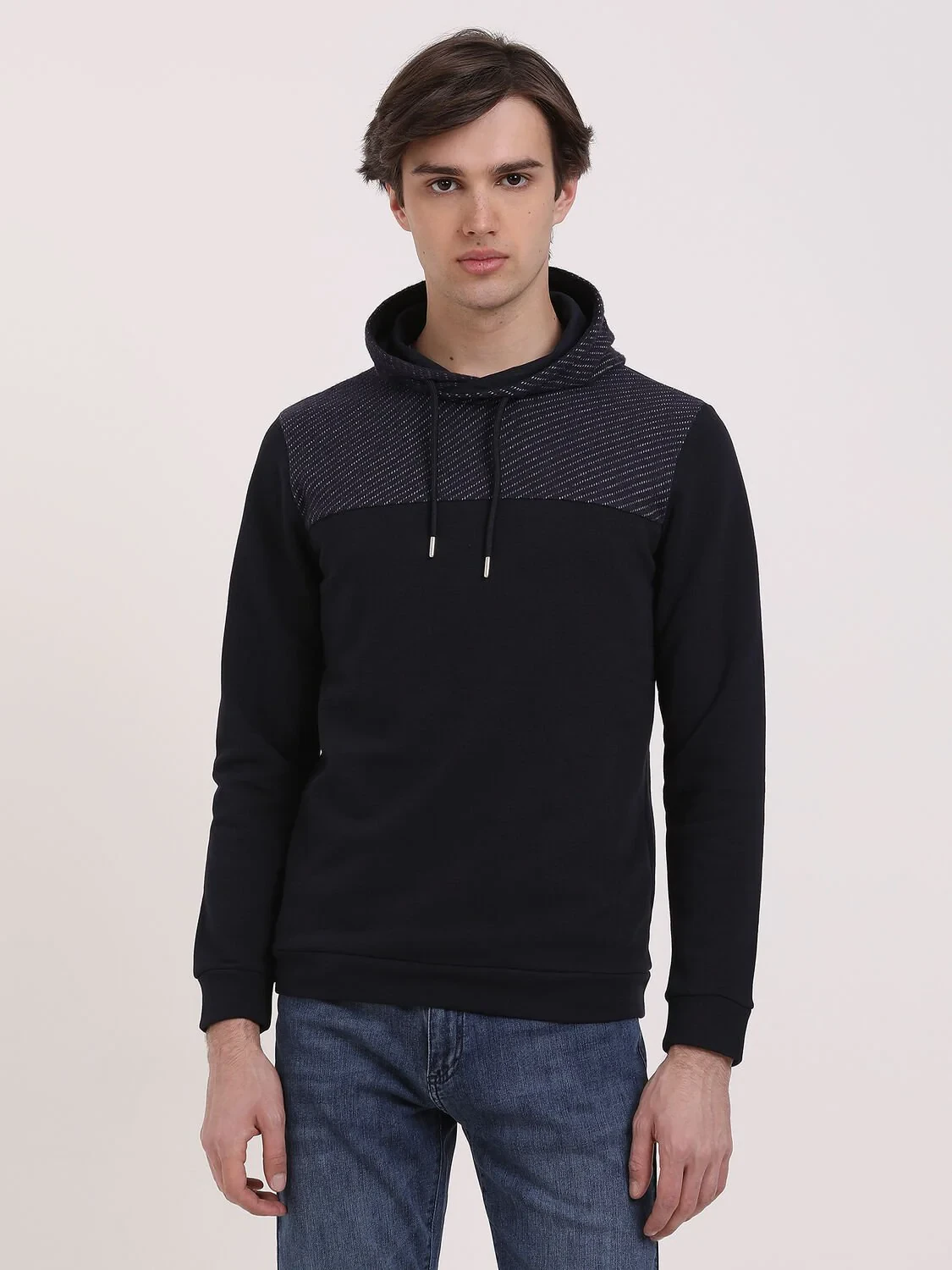 Lacivert Kapüşonlu Desenli Sweatshırt - 1