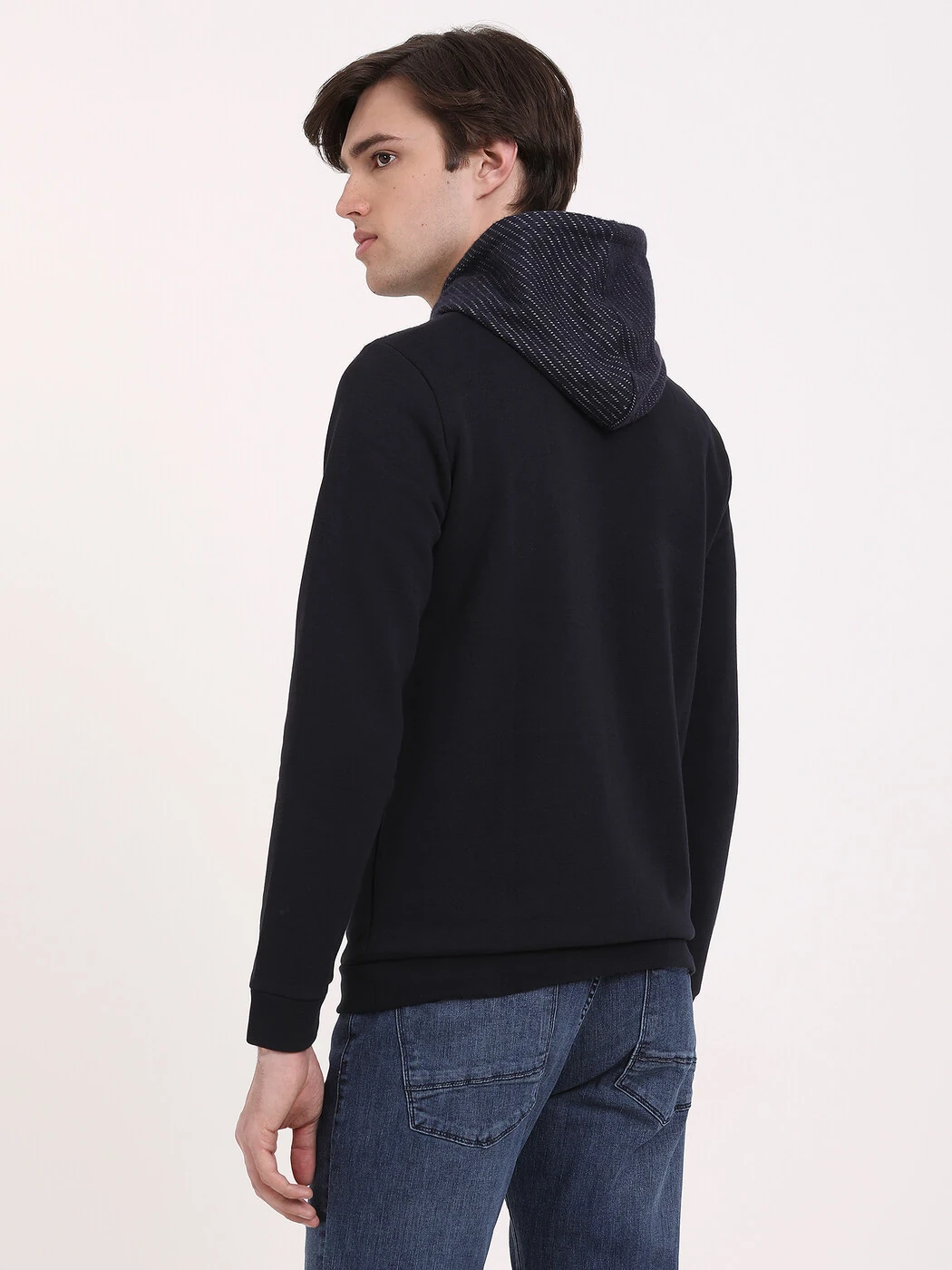 Lacivert Kapüşonlu Desenli Sweatshırt - 4