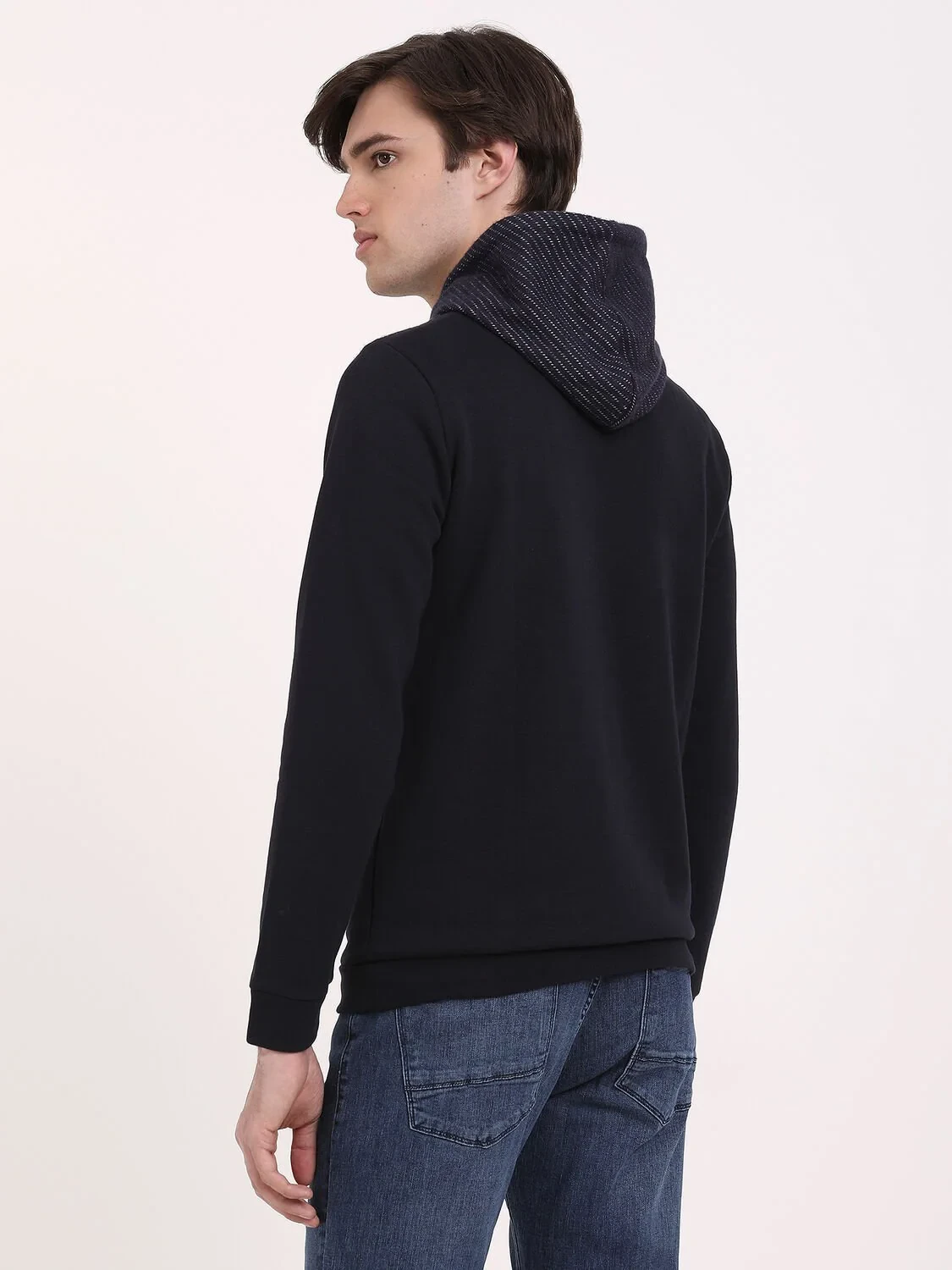 Lacivert Kapüşonlu Desenli Sweatshırt - 4
