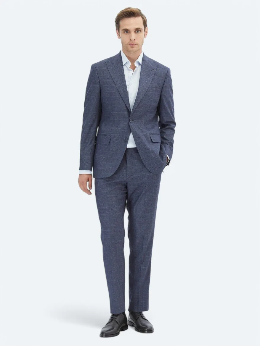Lacivert Kareli Modern Fit Takım Elbise - 2