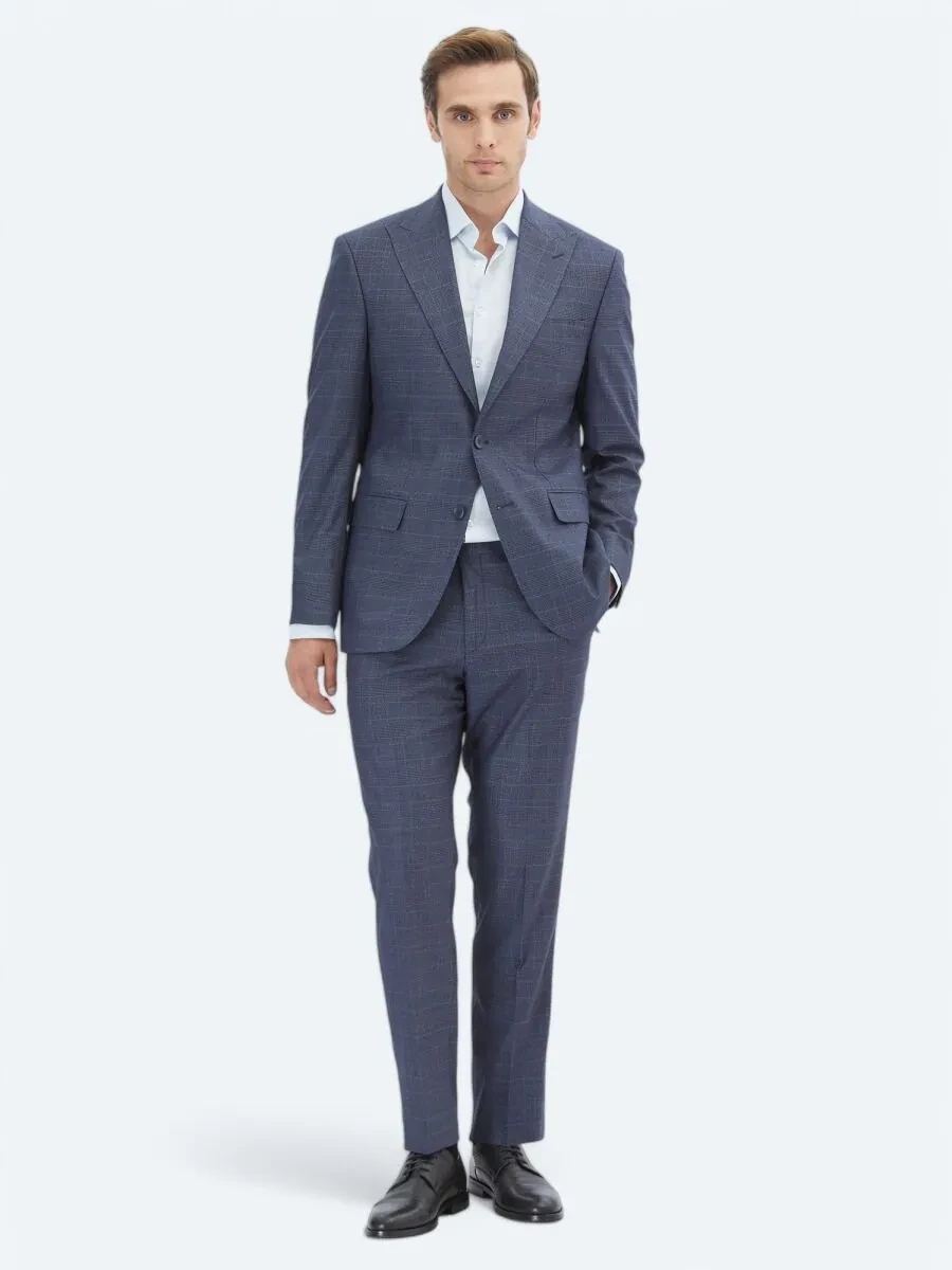 Lacivert Kareli Modern Fit Takım Elbise - 2
