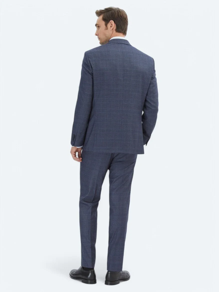 Lacivert Kareli Modern Fit Takım Elbise - 5