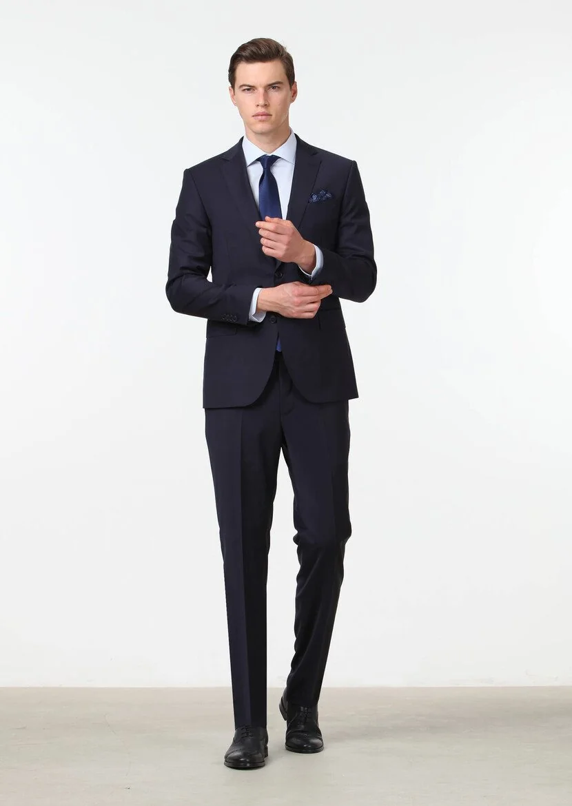 Lacivert Modern Fit Yün Karışımlı Takım Elbise - 1