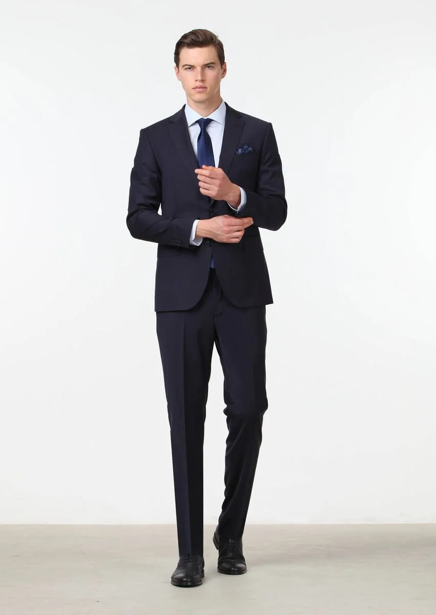 Lacivert Modern Fit Yün Karışımlı Takım Elbise - 1