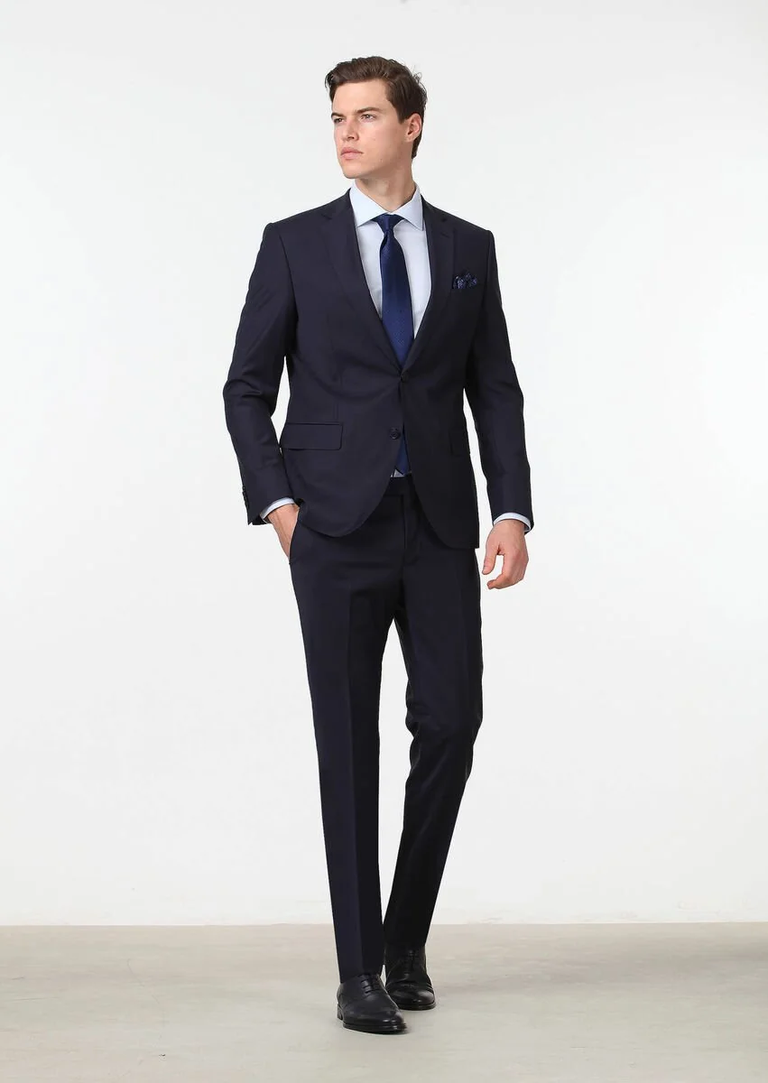 Lacivert Modern Fit Yün Karışımlı Takım Elbise - 2