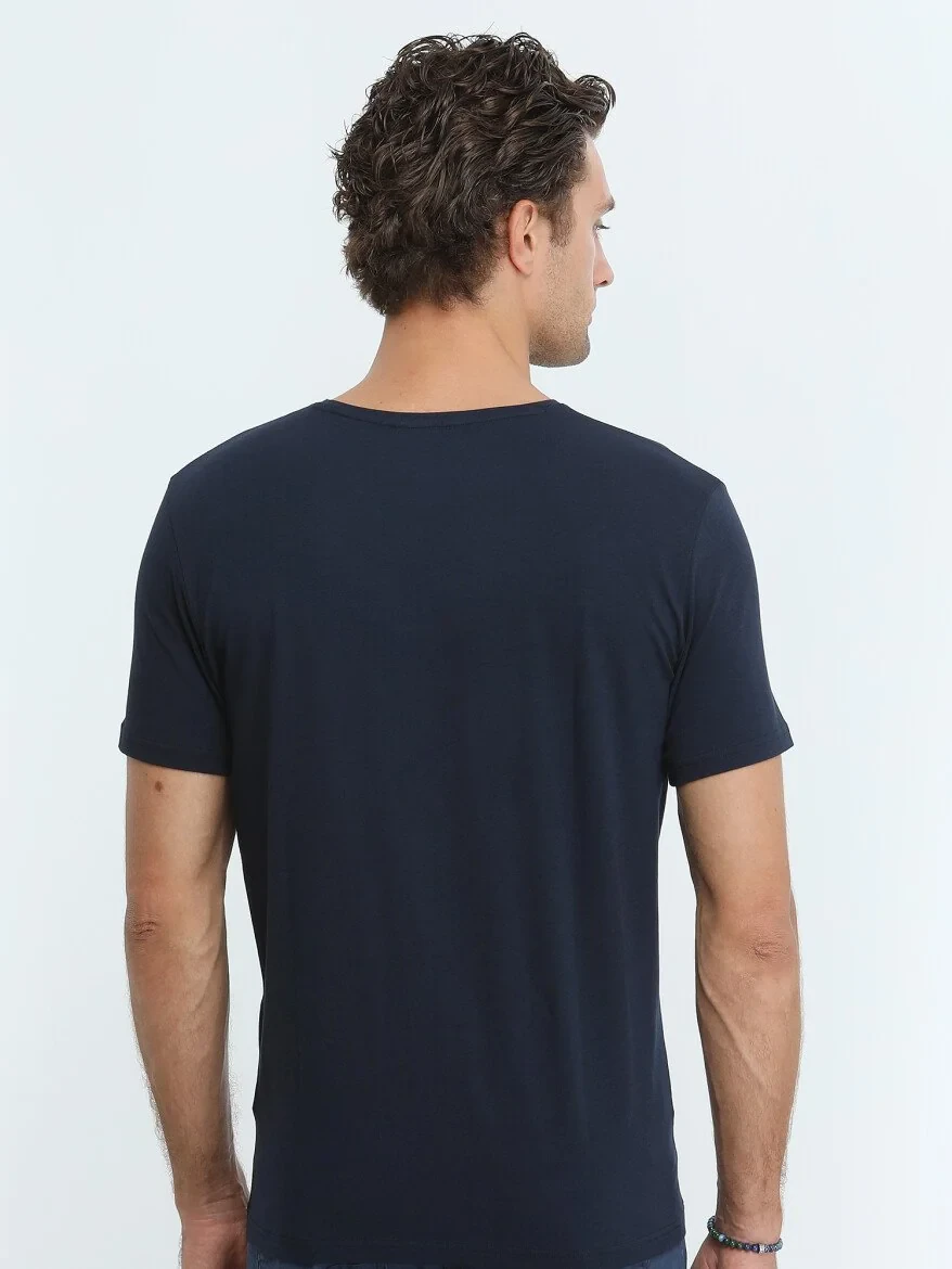 Lacivert Pamuk Karışımlı T-Shirt - 5