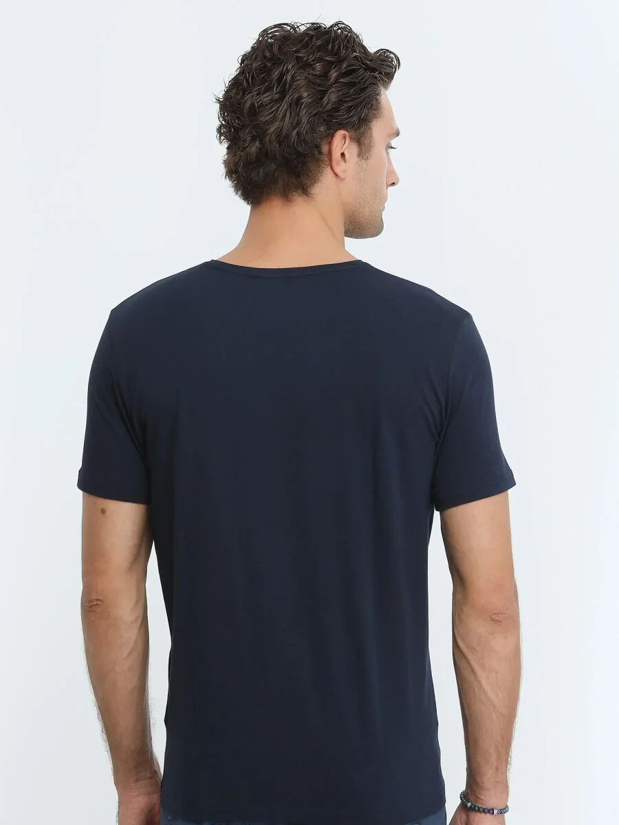 Lacivert Pamuk Karışımlı T-Shirt - 5