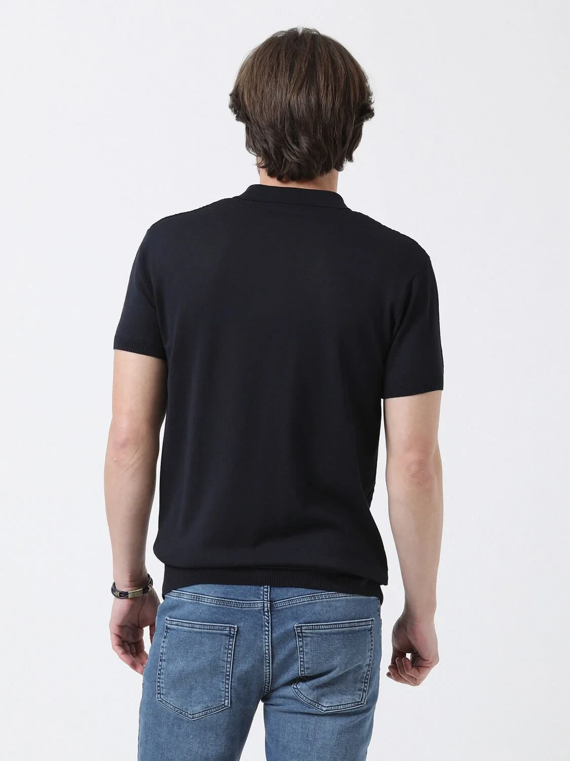 Lacivert Polo Yaka Jakarlı Hırka - 5