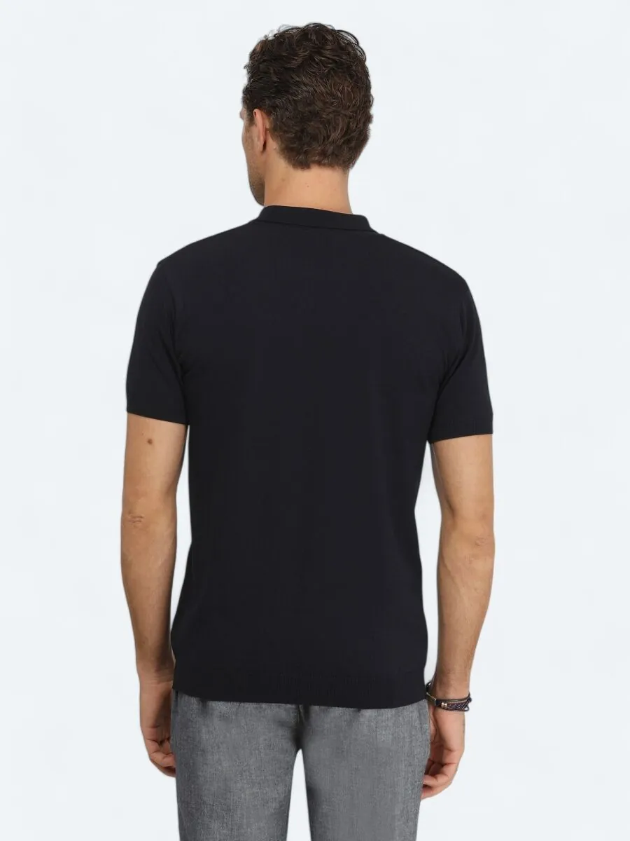 Lacivert Polo Yaka Jakarlı Triko - 4