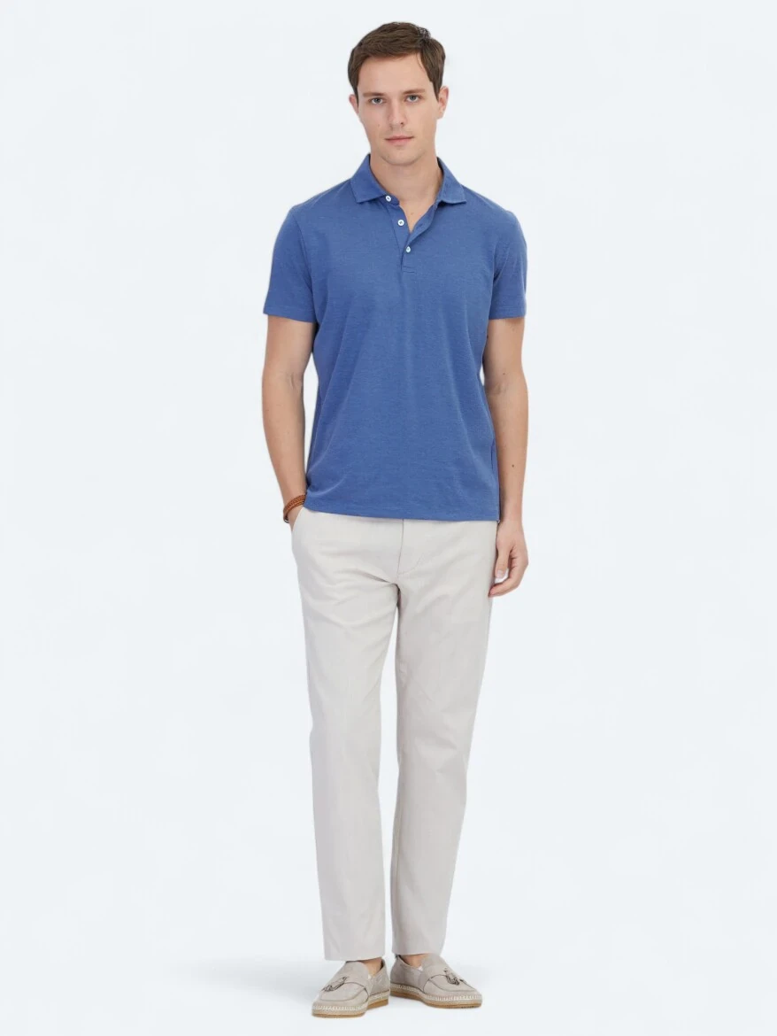 Lacivert Polo Yaka Pamuk Karışımlı T-Shirt - 2