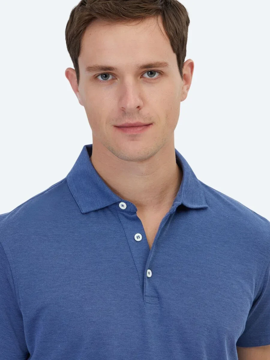 Lacivert Polo Yaka Pamuk Karışımlı T-Shirt - 3