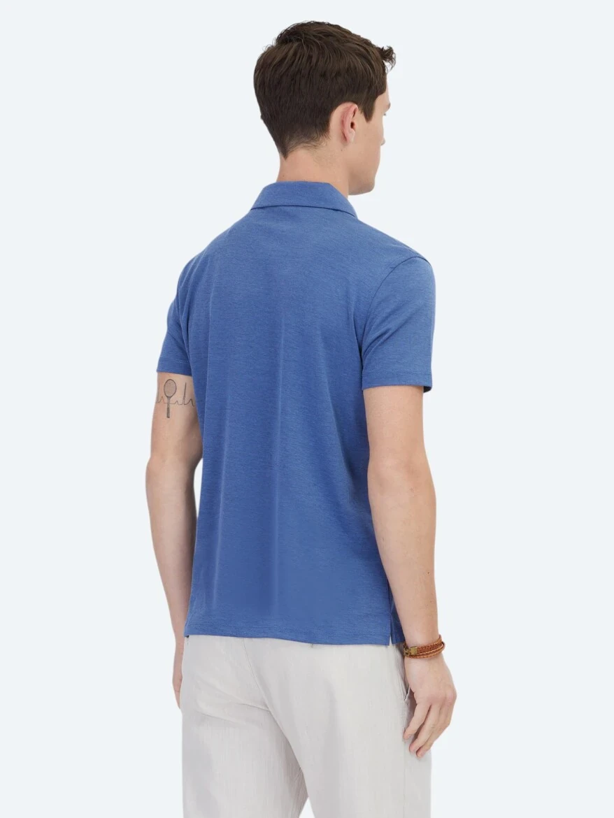 Lacivert Polo Yaka Pamuk Karışımlı T-Shirt - 5