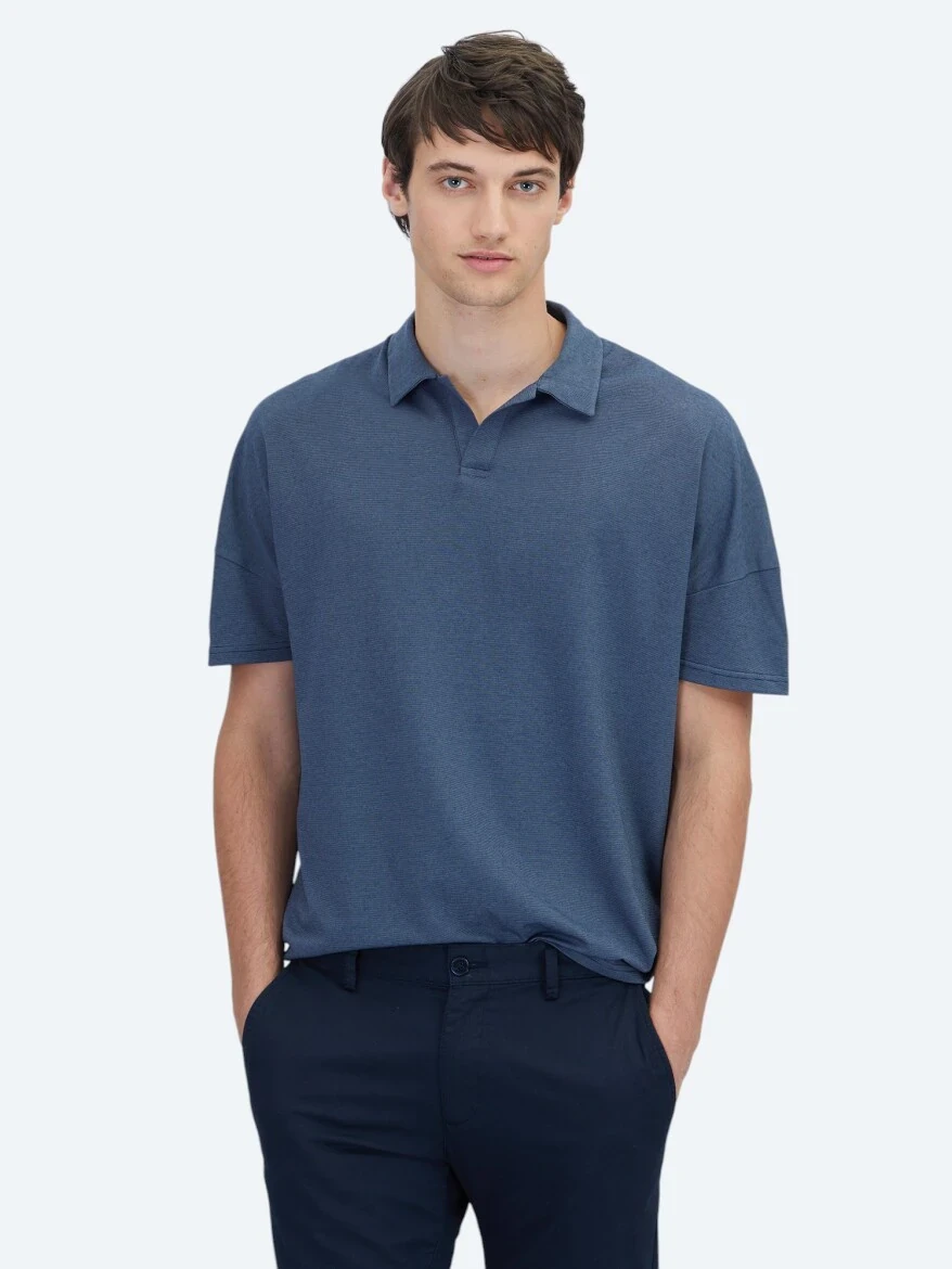 Lacivert Polo Yaka Pamuk Karışımlı T-Shirt - 1