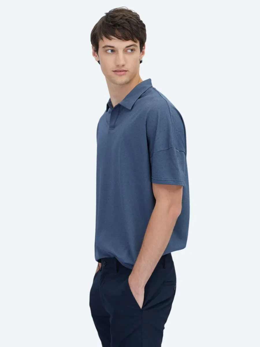 Lacivert Polo Yaka Pamuk Karışımlı T-Shirt - 3