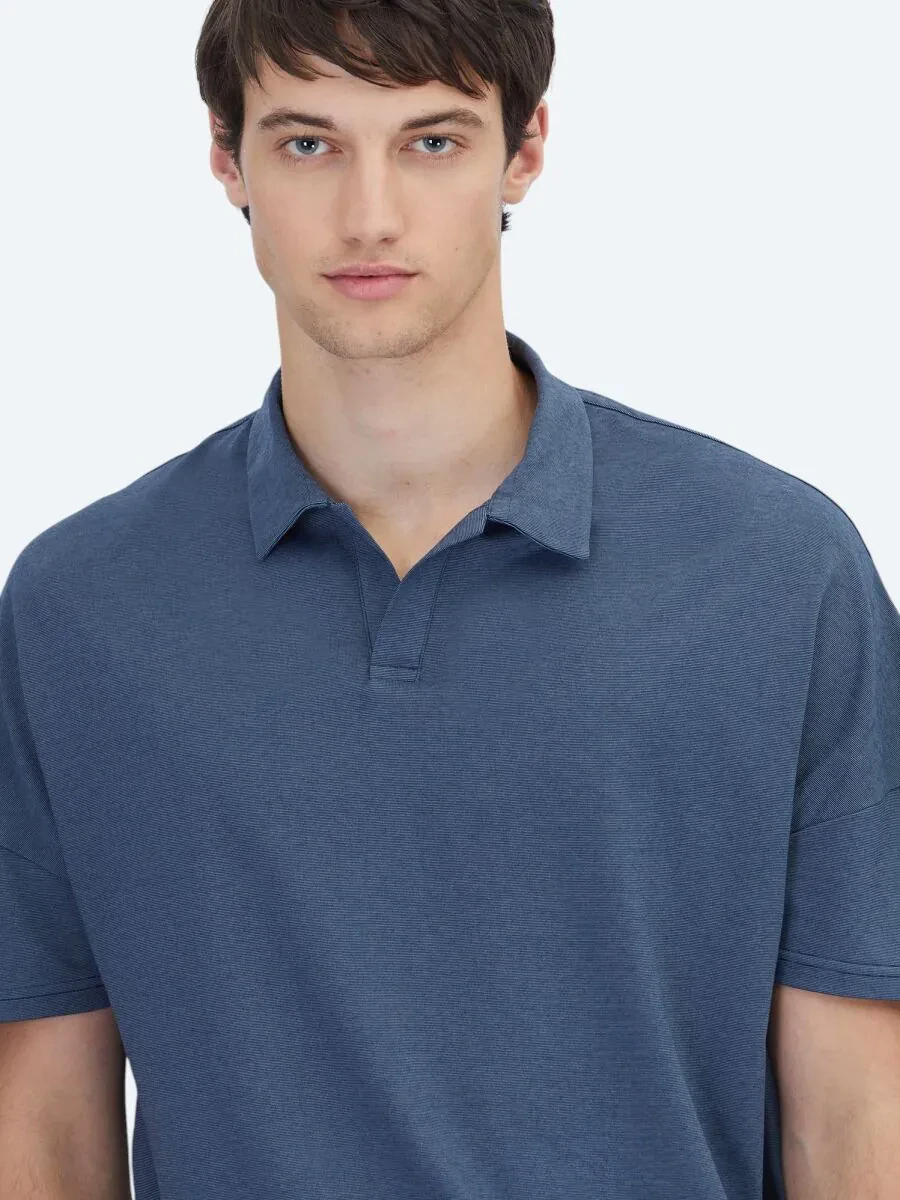 Lacivert Polo Yaka Pamuk Karışımlı T-Shirt - 4