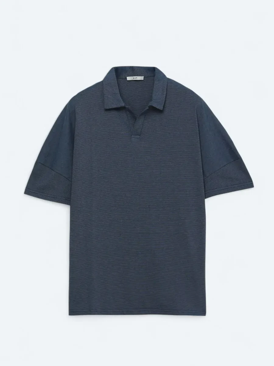 Lacivert Polo Yaka Pamuk Karışımlı T-Shirt - 6