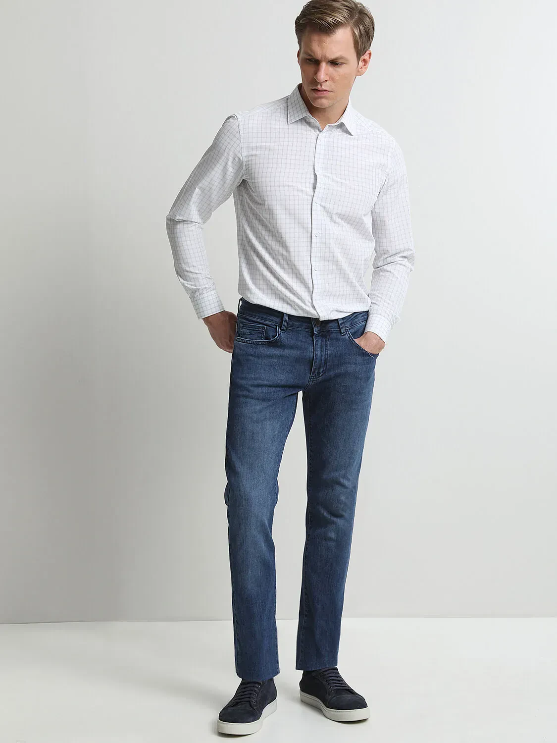 Lacivert Slim Fit Denim Pamuk Karışımlı Pantolon - 2