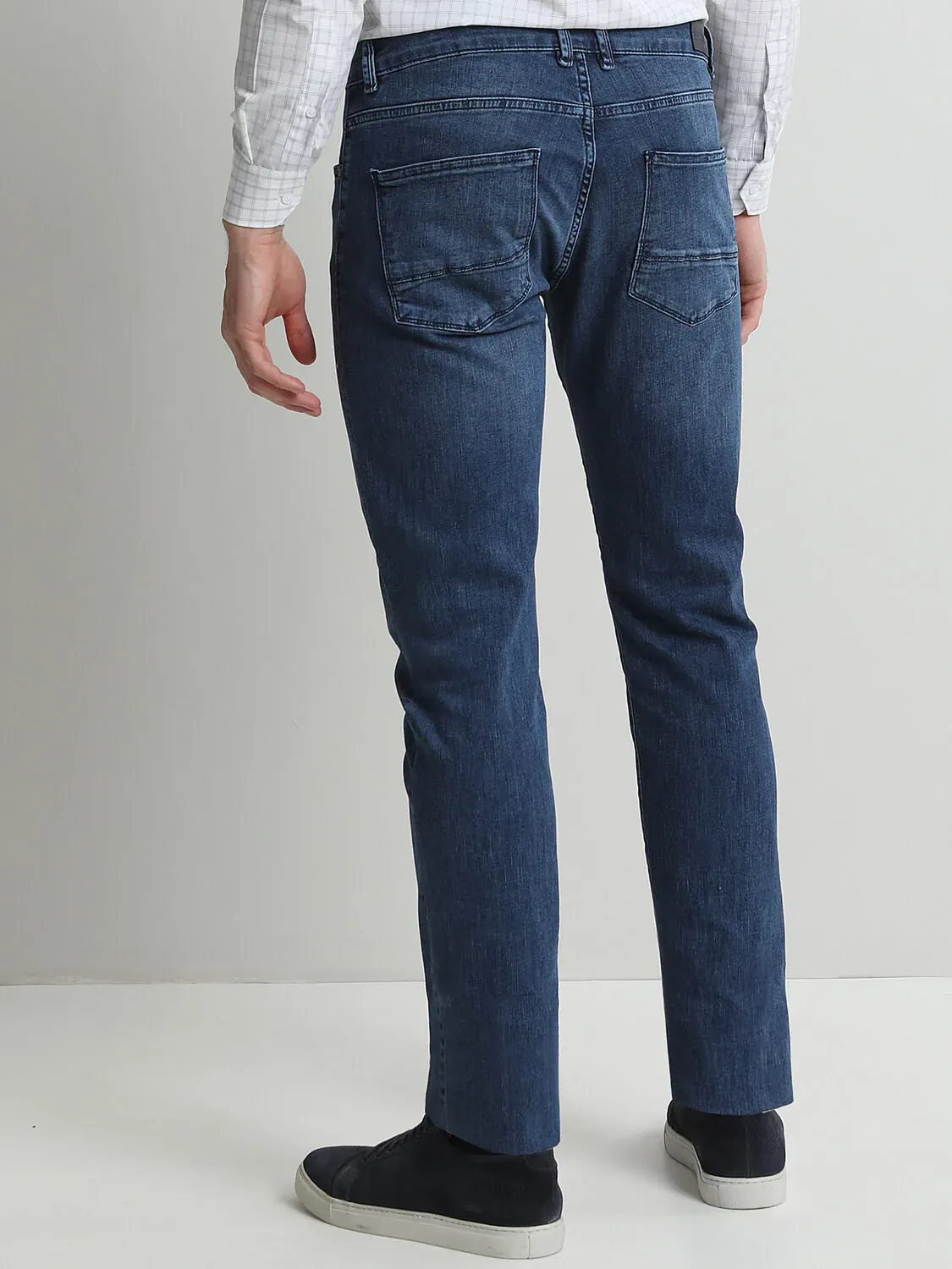 Lacivert Slim Fit Denim Pamuk Karışımlı Pantolon - 4