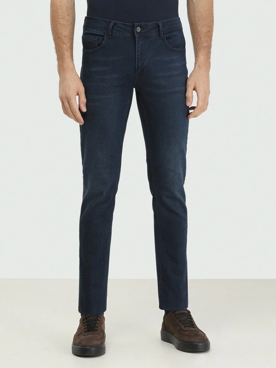 Lacivert Slim Fit Denim Pamuk Karışımlı Pantolon - 1