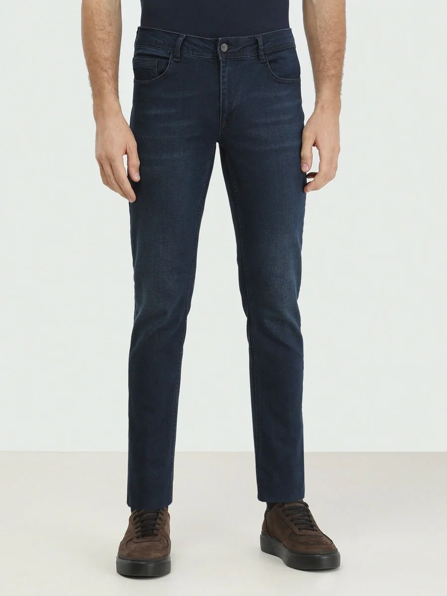 Lacivert Slim Fit Denim Pamuk Karışımlı Pantolon - 1