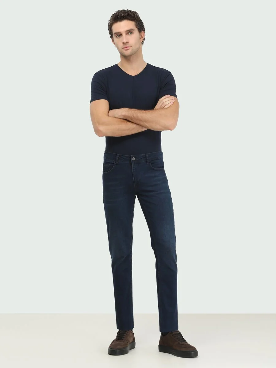 Lacivert Slim Fit Denim Pamuk Karışımlı Pantolon - 2