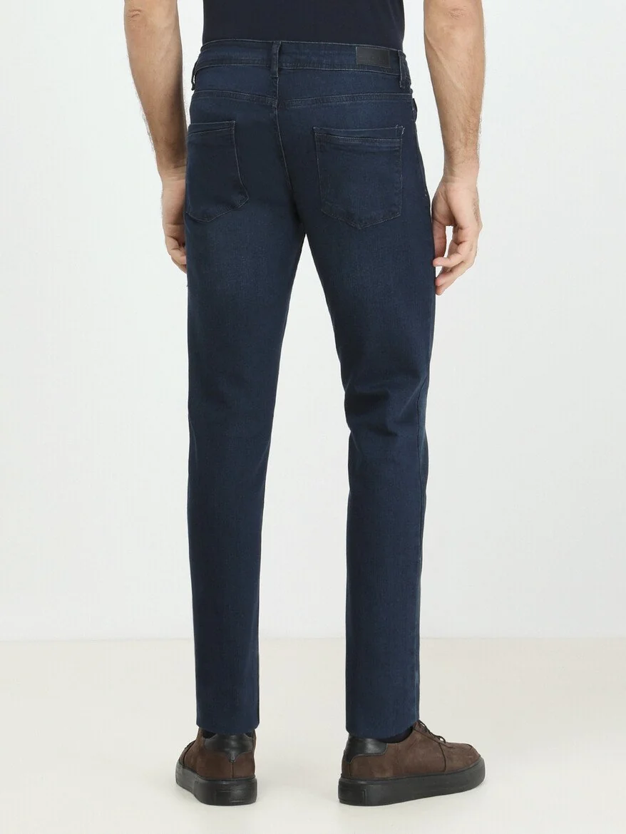 Lacivert Slim Fit Denim Pamuk Karışımlı Pantolon - 4